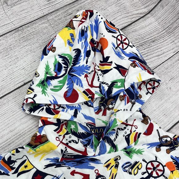 Polo Ralph Lauren Polo Shirt Bear Tropical Island Hoodie Long Sleeve Sz M 10-12 - Picture 4 of 8